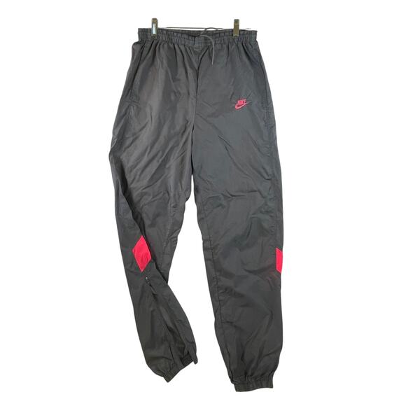 Nike Track Pants Mens S/M Gray Nylon Joggers Gray w/ Pink Logo Accents Zip Ankle - Picture 1 of 12